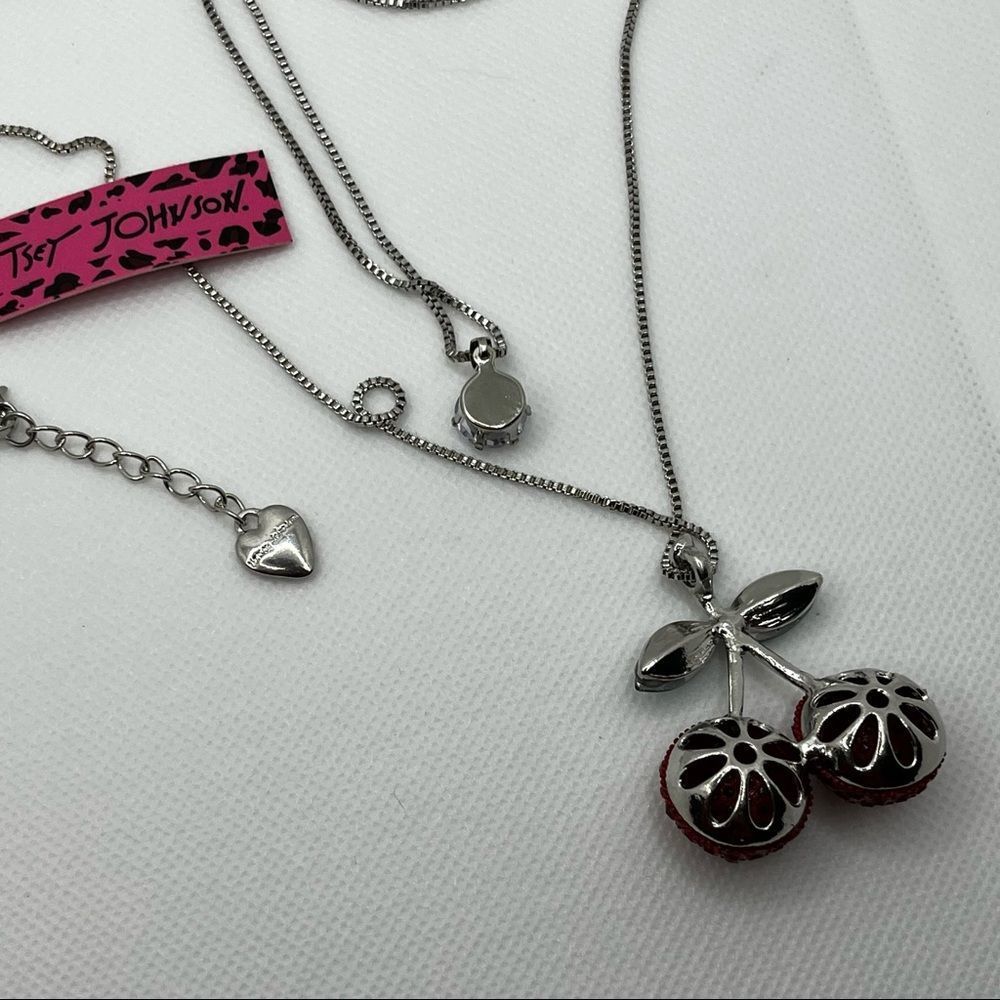 NECKLACE! Betsey Johnson Double Pendant Cherry Gemstone Necklace BNWT - Picture 5 of 5